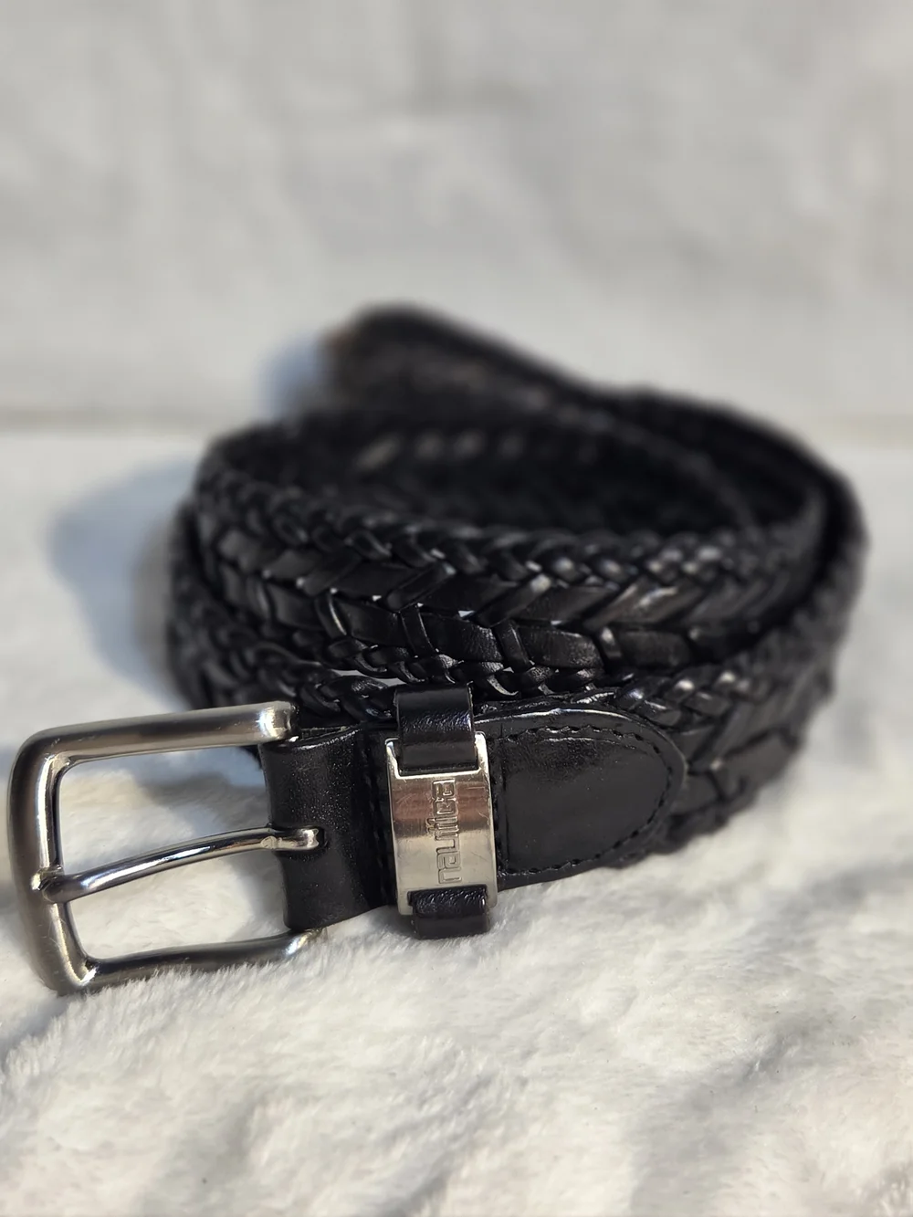 Nautica Braided Leather Belt - Black with Silver Buckle